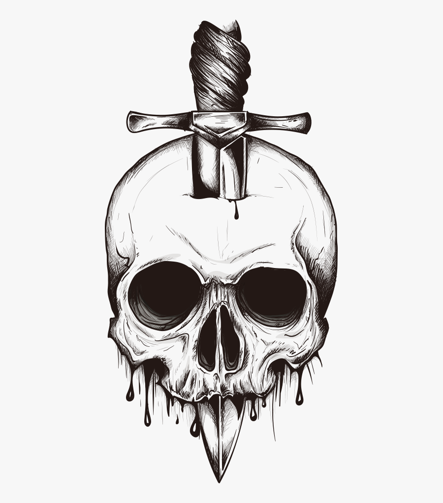Skull Euclidean Vector Sword In The Inserted Clipart - Simple Skull Tattoo Designs, Transparent Clipart