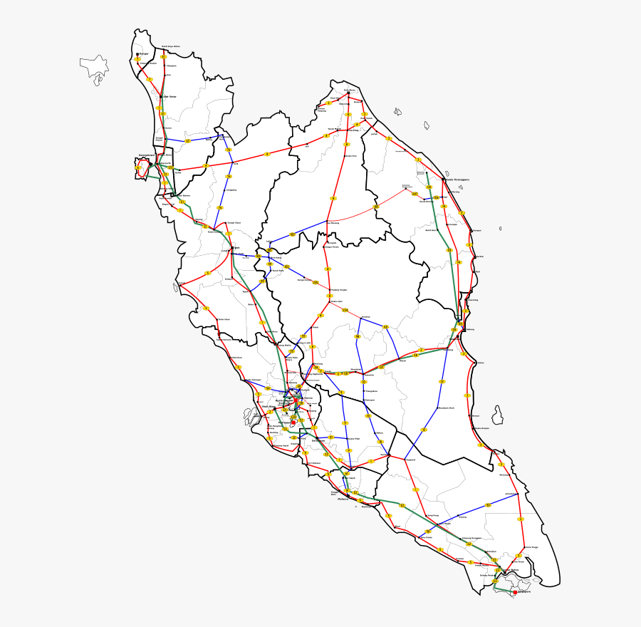 Map,line,area - Map Peninsular Malaysia Roads, Transparent Clipart