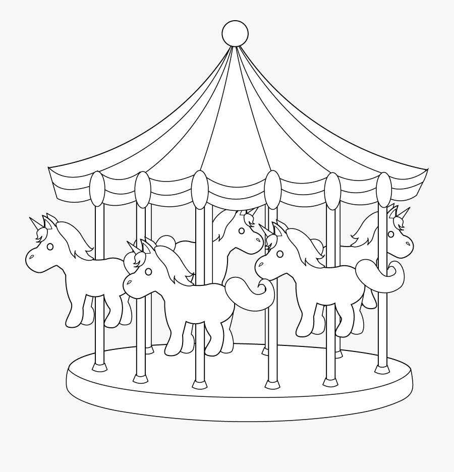 Tent Clipart Coloring Page - Carousel Cartoon Black And White, Transparent Clipart