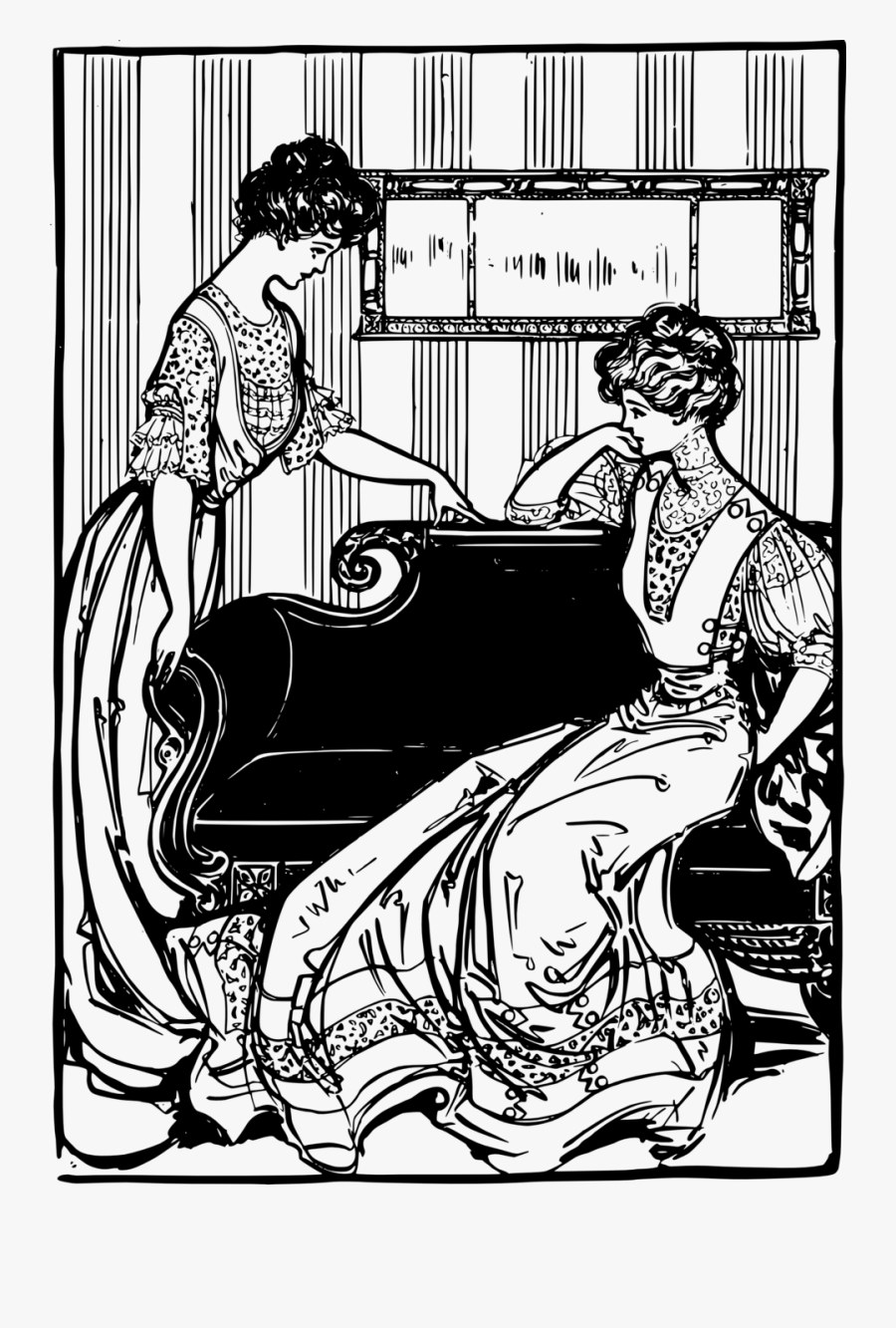 Two Women In Dresses - Illustration, Transparent Clipart