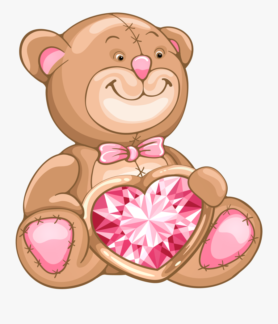 Transparent Teddy Bear With Diamond Heart Png Clipart - Teddy Bear Transparent Clipart, Transparent Clipart