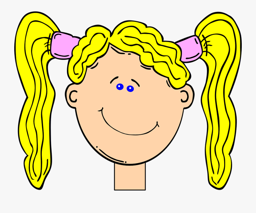 Happy Blonde Girl With Pig Tails Clip Art At Clker - Cartoon Picture Of Hair, Transparent Clipart