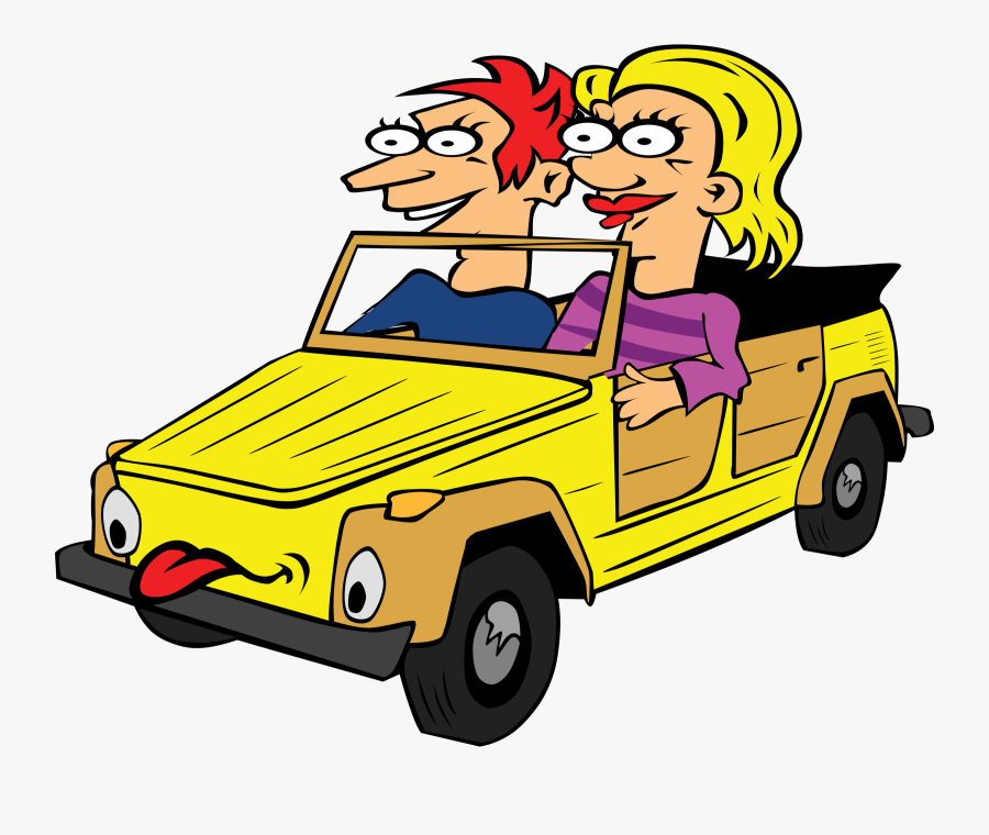 Girl And Boy Driving Car Cartoon - Cartoon People In Cars, Transparent Clipart