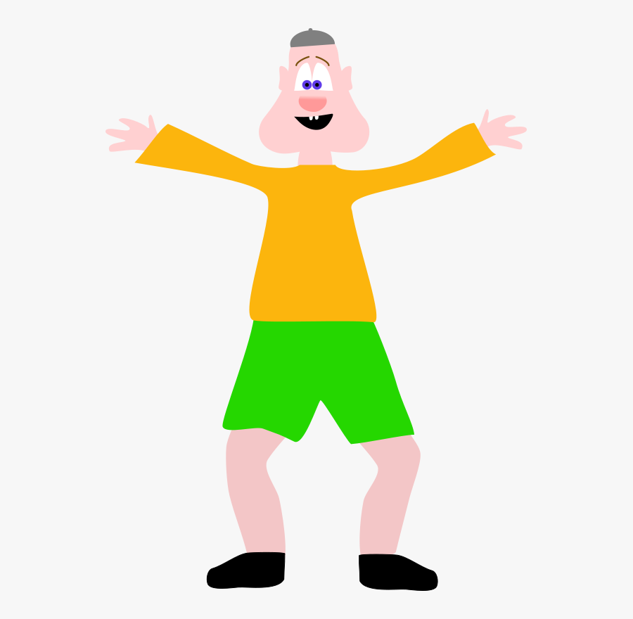 Happy, Man, Arms, Open, Smile, Yellow, Green, Shirt - Kid Clipart, Transparent Clipart