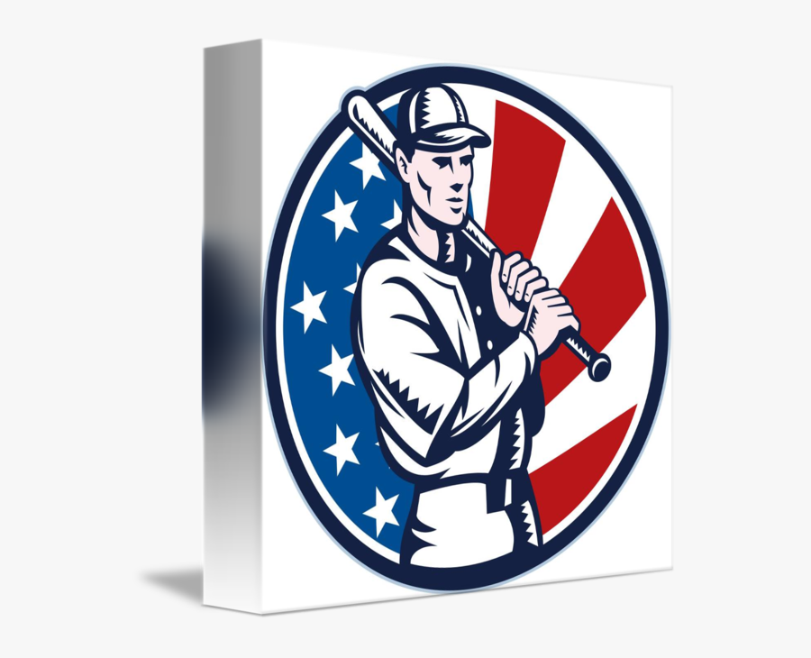Baseball Player Holding Bat American Flag By Aloysius - Baseball Players Clipart America, Transparent Clipart
