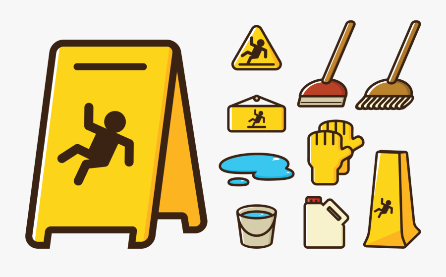 Yellow Wet Floor Sign Cartoon, Transparent Clipart