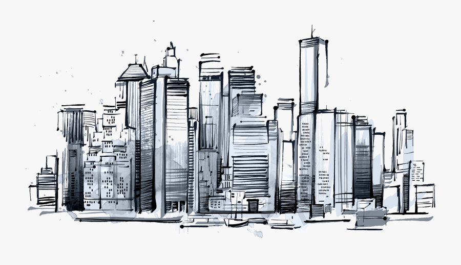 Clip Art New York Skyline Sketch - Skyscraper Sketch, Transparent Clipart