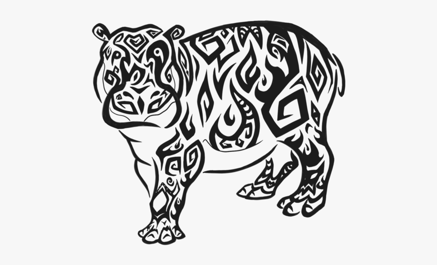 Hippopotamus Drawing At Getdrawings - Tribal Hippo, Transparent Clipart