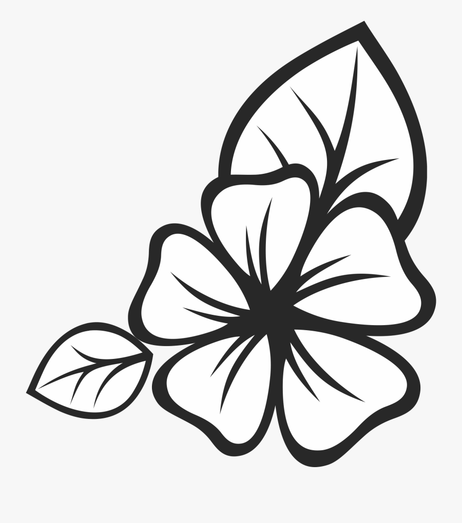 Hibiscus With Leaves Rubber Stamp, Transparent Clipart