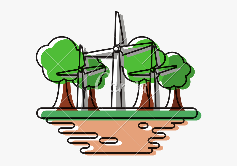 Wind Turbines On Ground Cartoon, Transparent Clipart