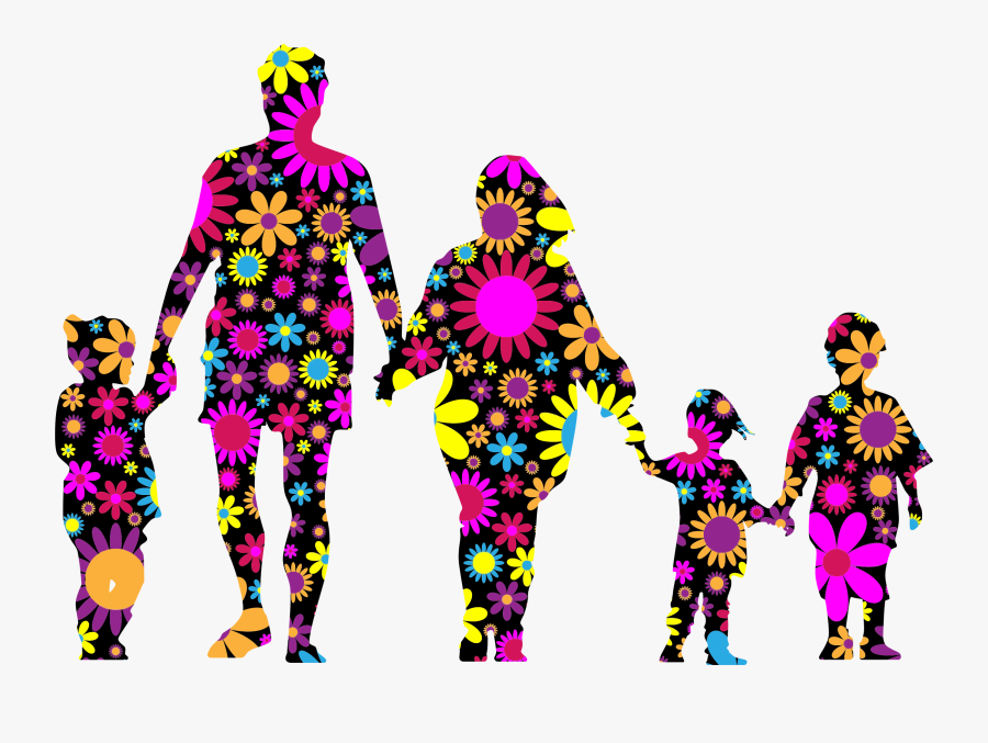 Floral Family Holding Hands Minus Ground Silhouette, Transparent Clipart