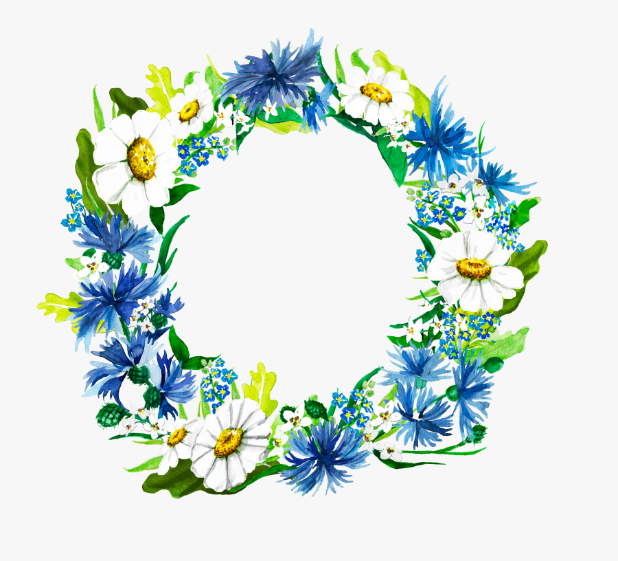 Watercolor Wreath Made Of The Bluebottle, Margaret - Meadow Flowers Illustration Png, Transparent Clipart