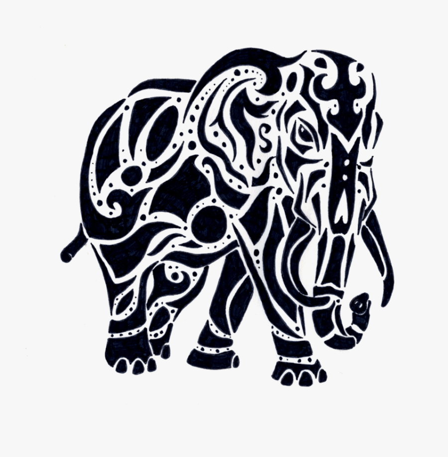 Elephant Black And White Clipart Tribal - Elephant Tattoo Tribal, Transparent Clipart