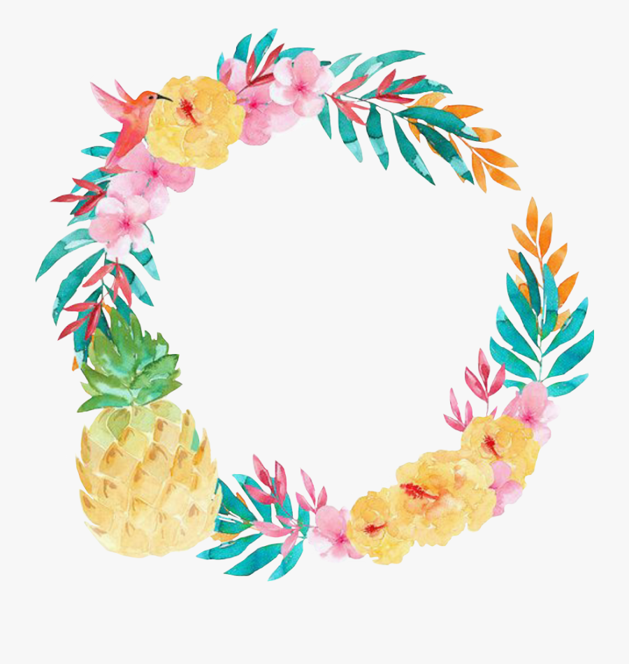 #tropical #summer #circleframe #flowers #pineapple - Tropical Bachelorette Party Invitations, Transparent Clipart