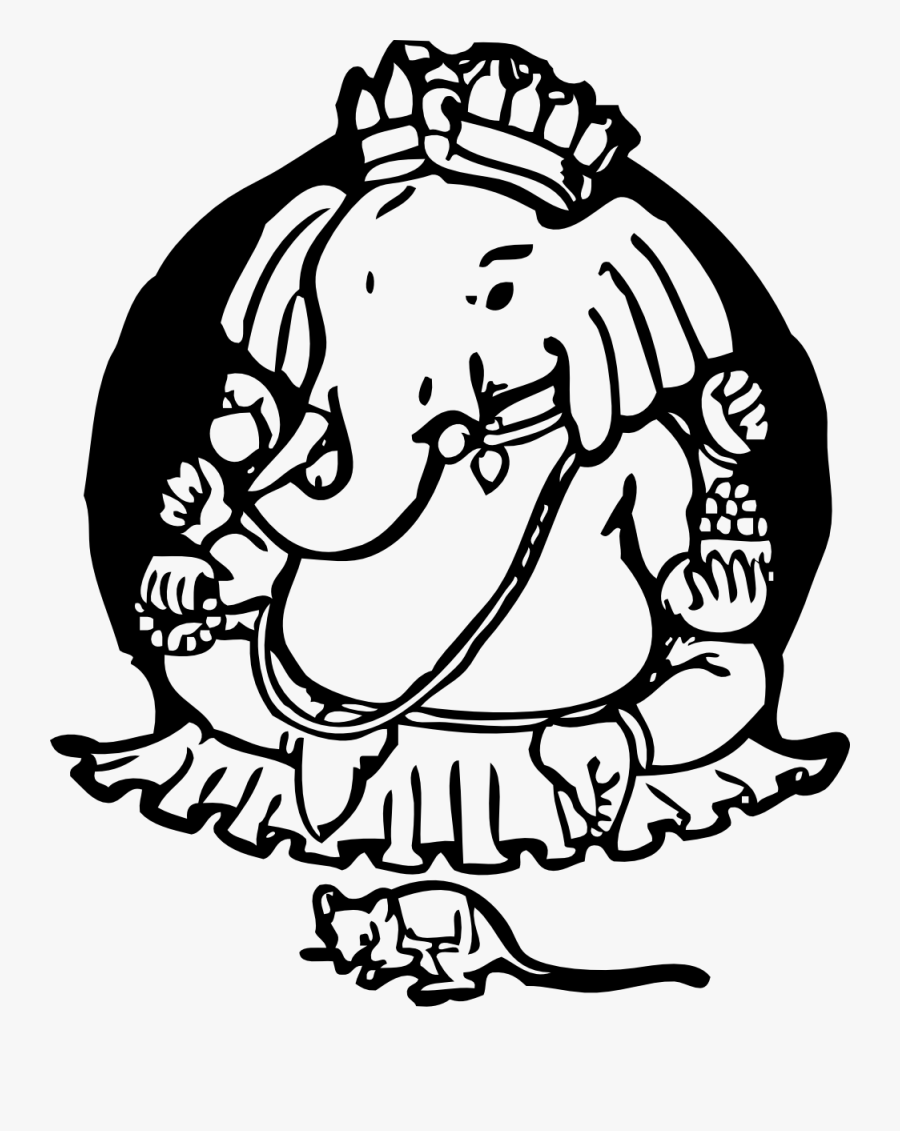 Elephant And Mouse Black White Line Art 999px- - Happy Birthday Wishes For Ganesha, Transparent Clipart