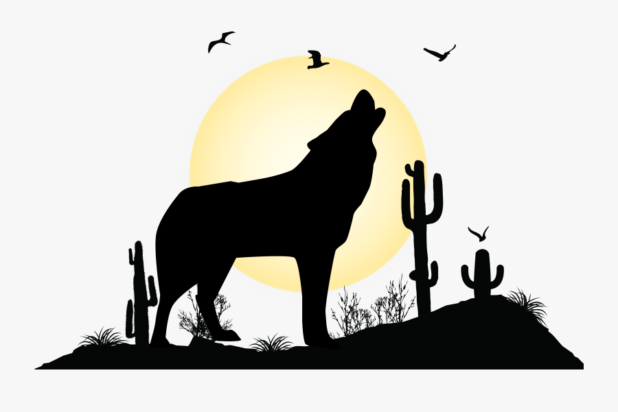 Gray Wolf Landscape Silhouette Illustration - Landscape Vector Illustration Scene, Transparent Clipart