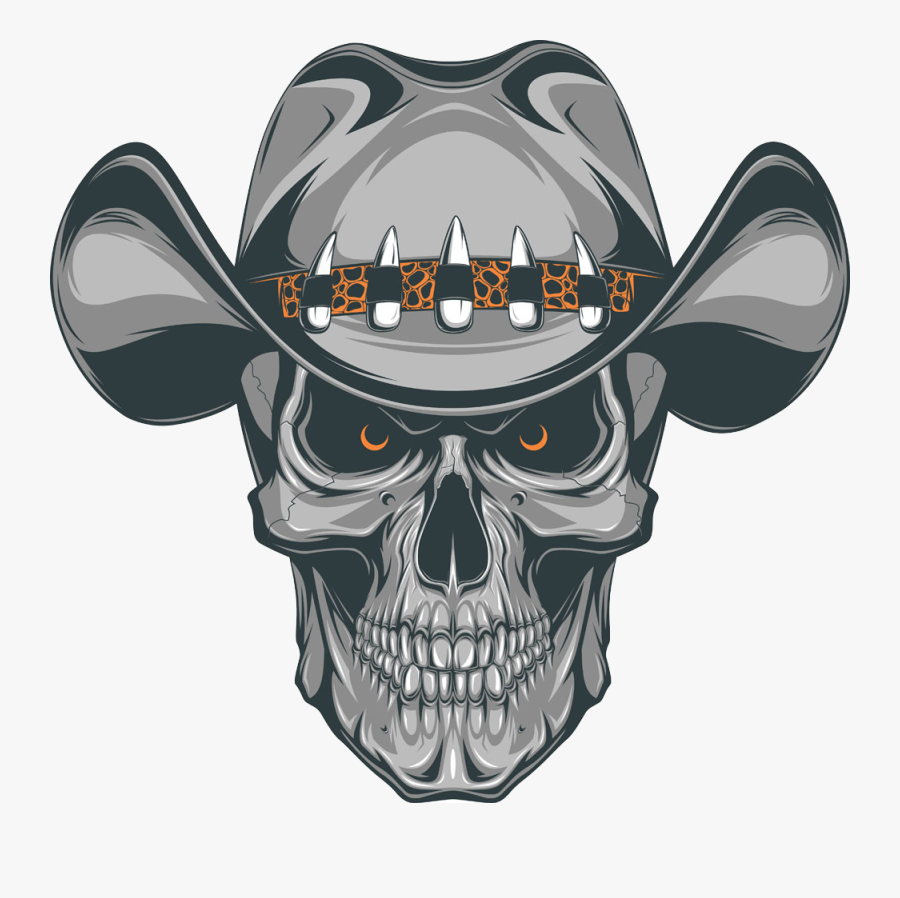And School Old Skull Cowboy Cowboys Clipart - Skull With Cowboy Hat Tattoo, Transparent Clipart