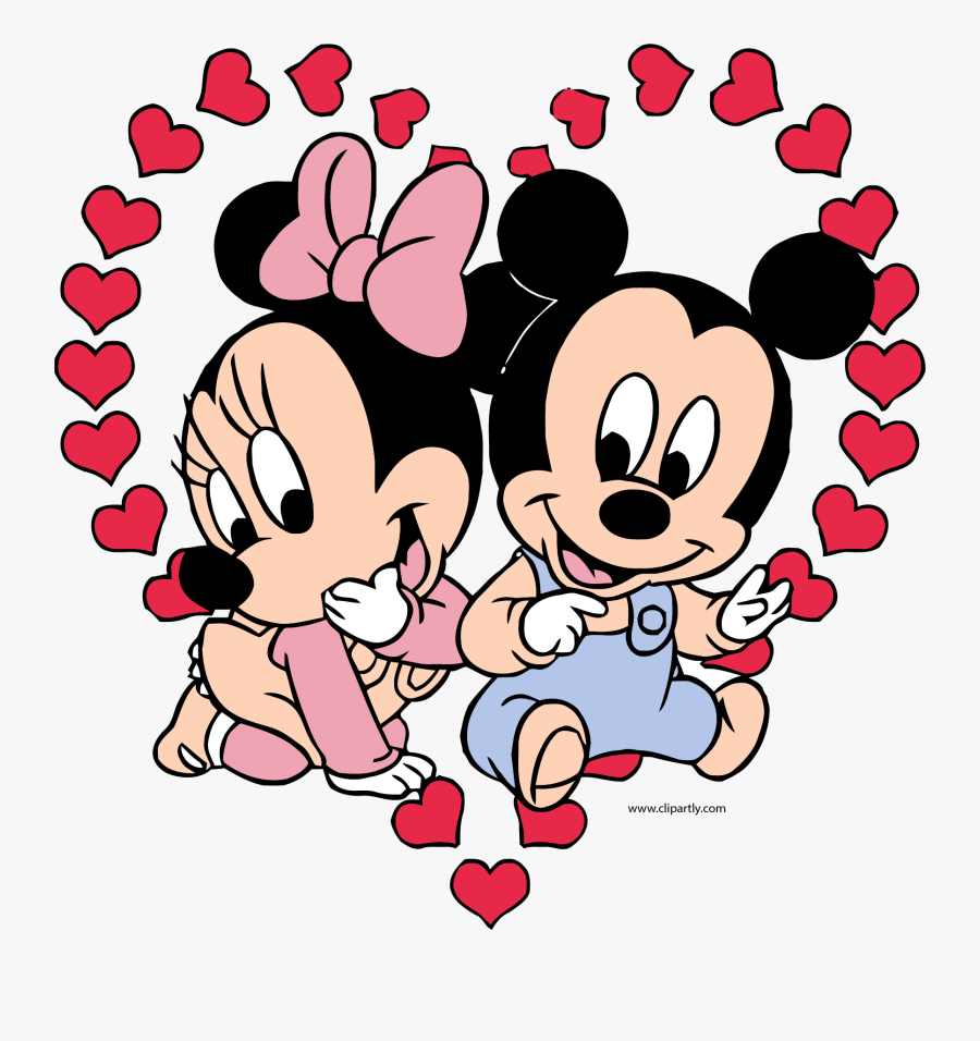 Baby Mickey And Minnie Mouse Heart Clipart Png - Minnie Y Mickey Bebes Love, Transparent Clipart