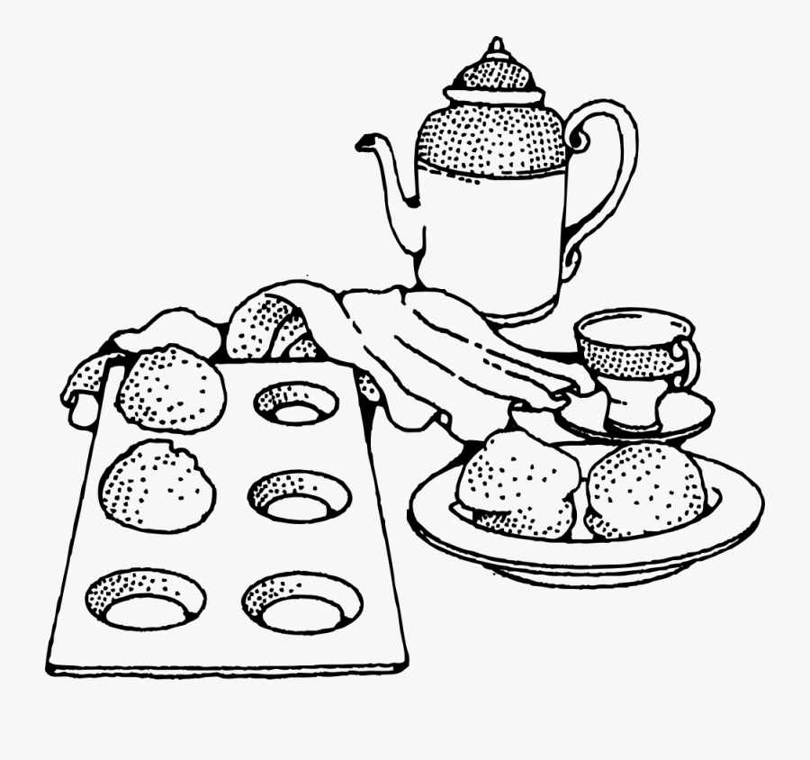 Coffee And Rolls - Breakfast Clip Art Free Black And White, Transparent Clipart