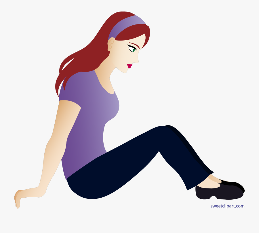 Transparent Woman Sitting Png - Cartoon Girl With Brown Hair, Transparent Clipart