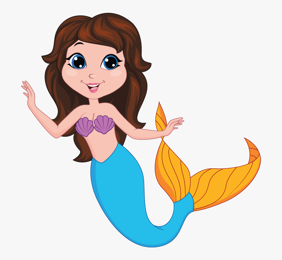Brown Hair Clipart Mermaid - Mermaid Cartoon, Transparent Clipart