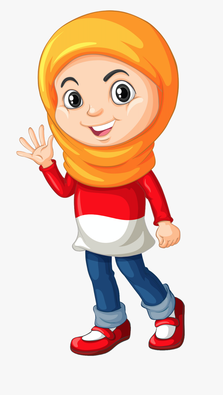 Muslim Girl In Different Actions - Cartoon Muslim Girl Png, Transparent Clipart