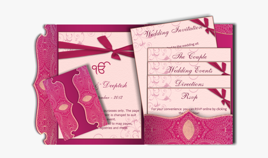 Indian Wedding Card Png - Pink Design For Wedding Invitation, Transparent Clipart
