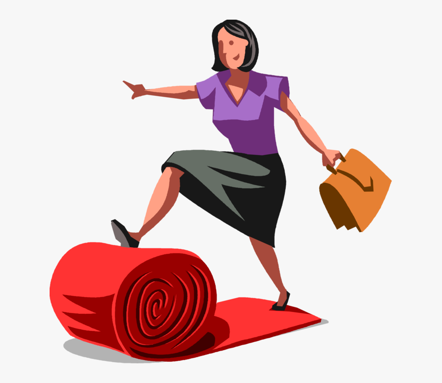 Vector Illustration Of Businesswoman Rolls Out Red - Roll Out The Red Carpet And Limo, Transparent Clipart