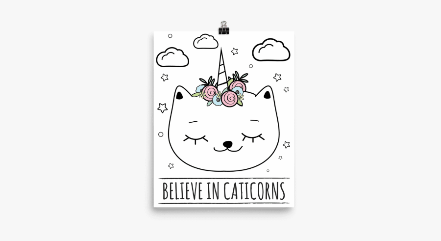 Caticorn White Paper Poster - Gaticornio Para Colorear, Transparent Clipart