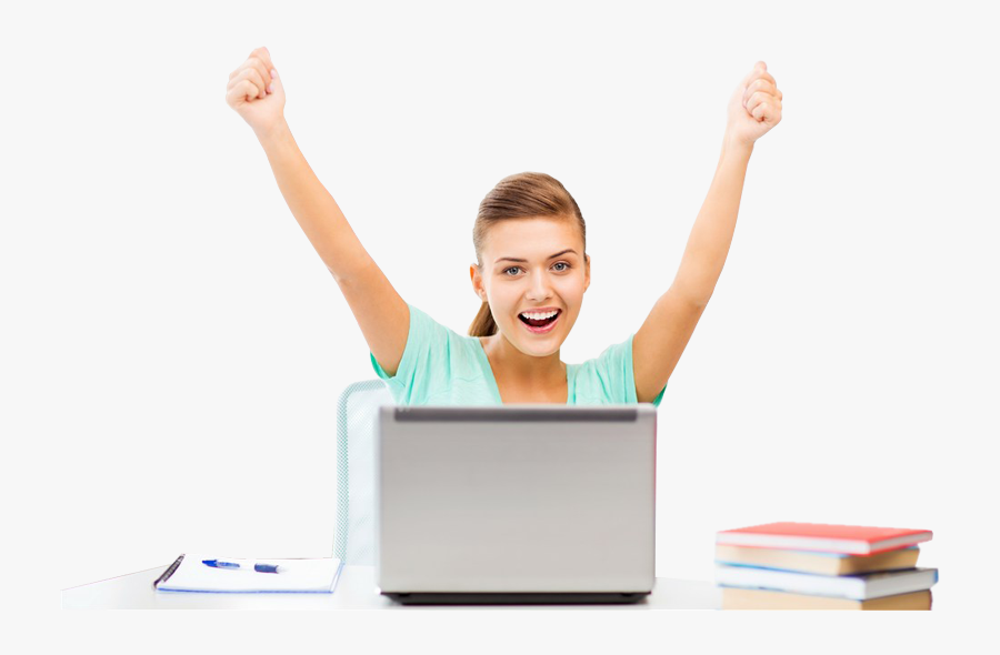 Transparent Beautiful Lady Clipart - Happy Student On Computer, Transparent Clipart