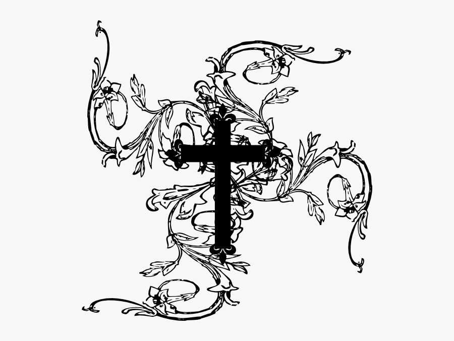 Cross With Vines Clip Art Clip Art Black And White - Jesus With Vines Tattoo, Transparent Clipart