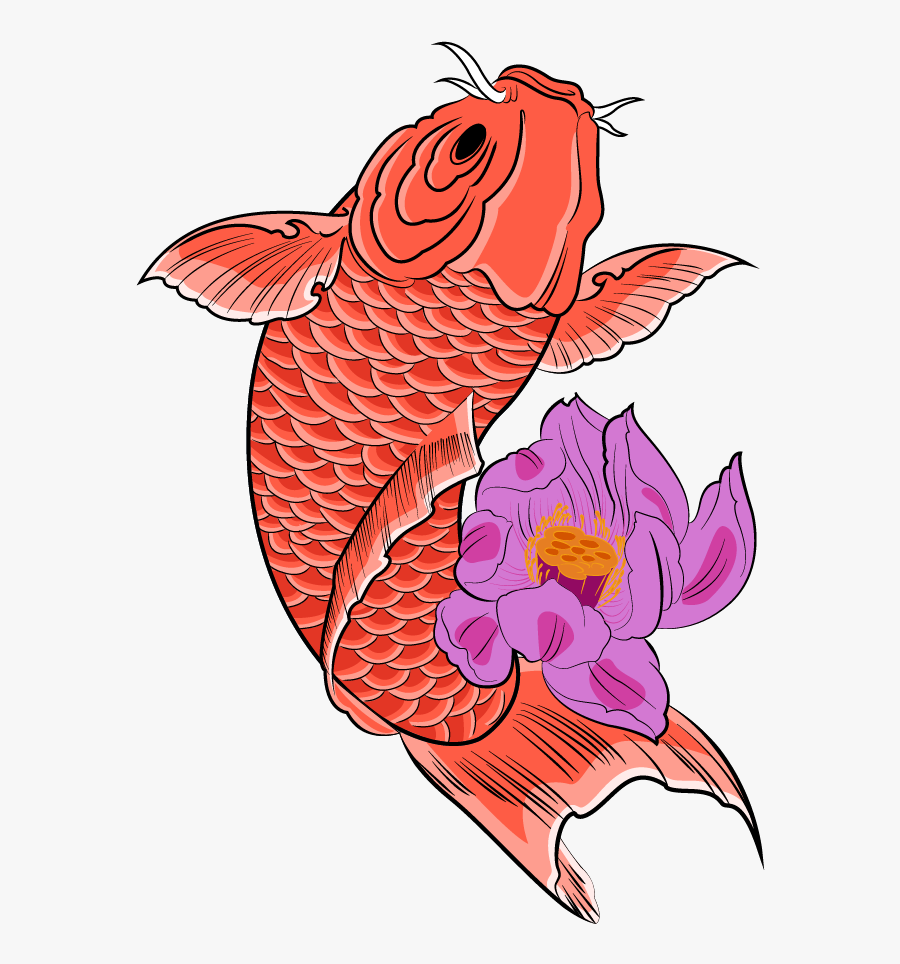 Carpe Koi Rouge Bondissante De Son Ruisseau, Entourée - Illustration, Transparent Clipart