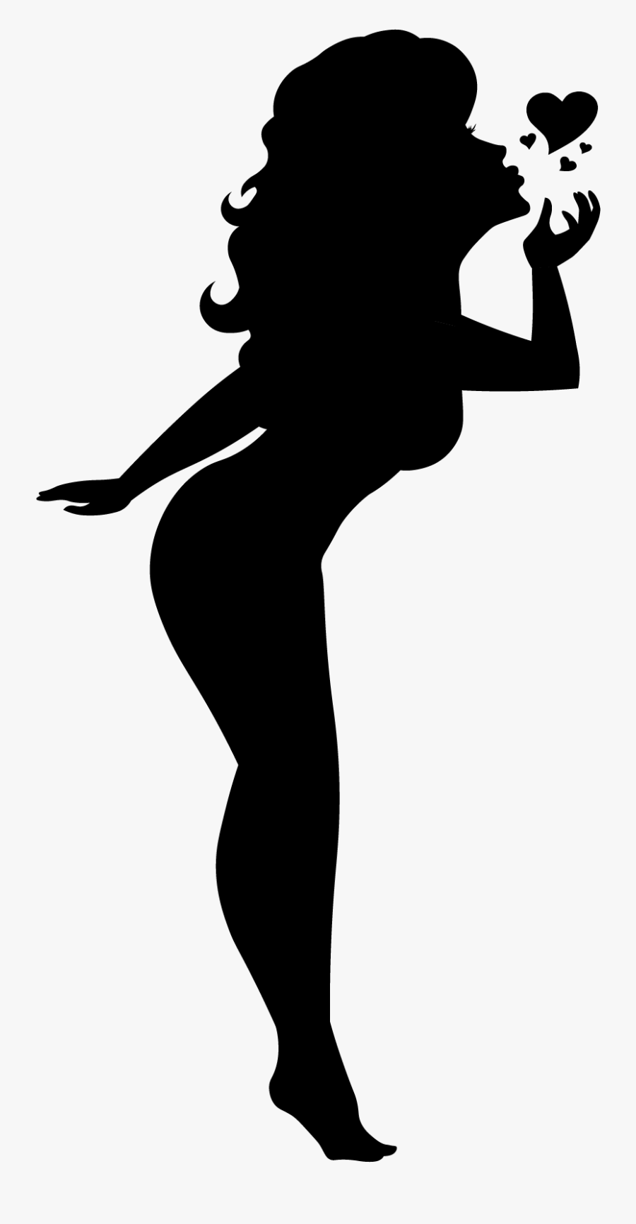 Blowing A Kiss Silhouette Pinup Girl Black Cutout Pin - Girl Blowing A Kiss Silhouette, Transparent Clipart