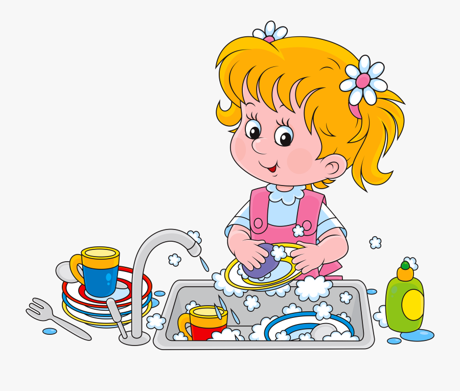 Png Girl Clip - Wash The Dishes Cartoon, Transparent Clipart
