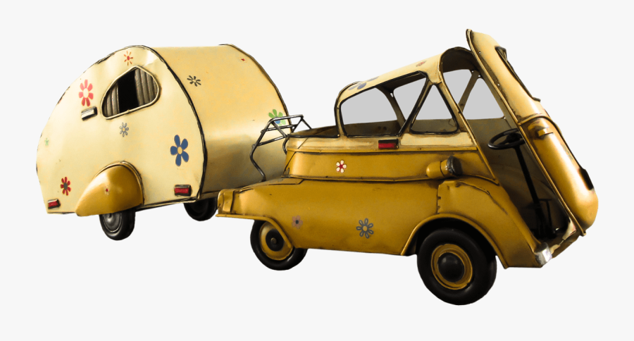 Vintage Small Car With Camper Side View - Nostalgie Caravan, Transparent Clipart