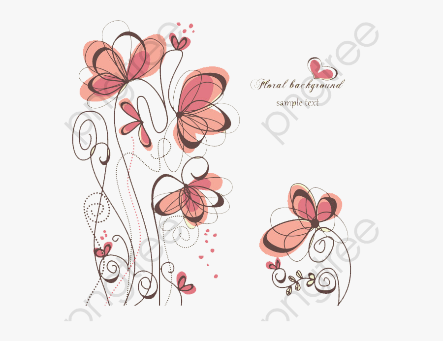 Line Clipart Flower - Flower Butterfly Drawing, Transparent Clipart