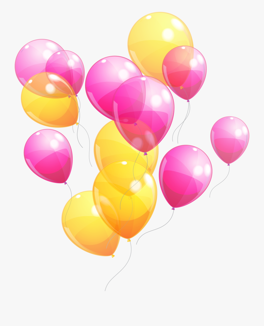 Pink And Yellow Birthday Balloons, Transparent Clipart