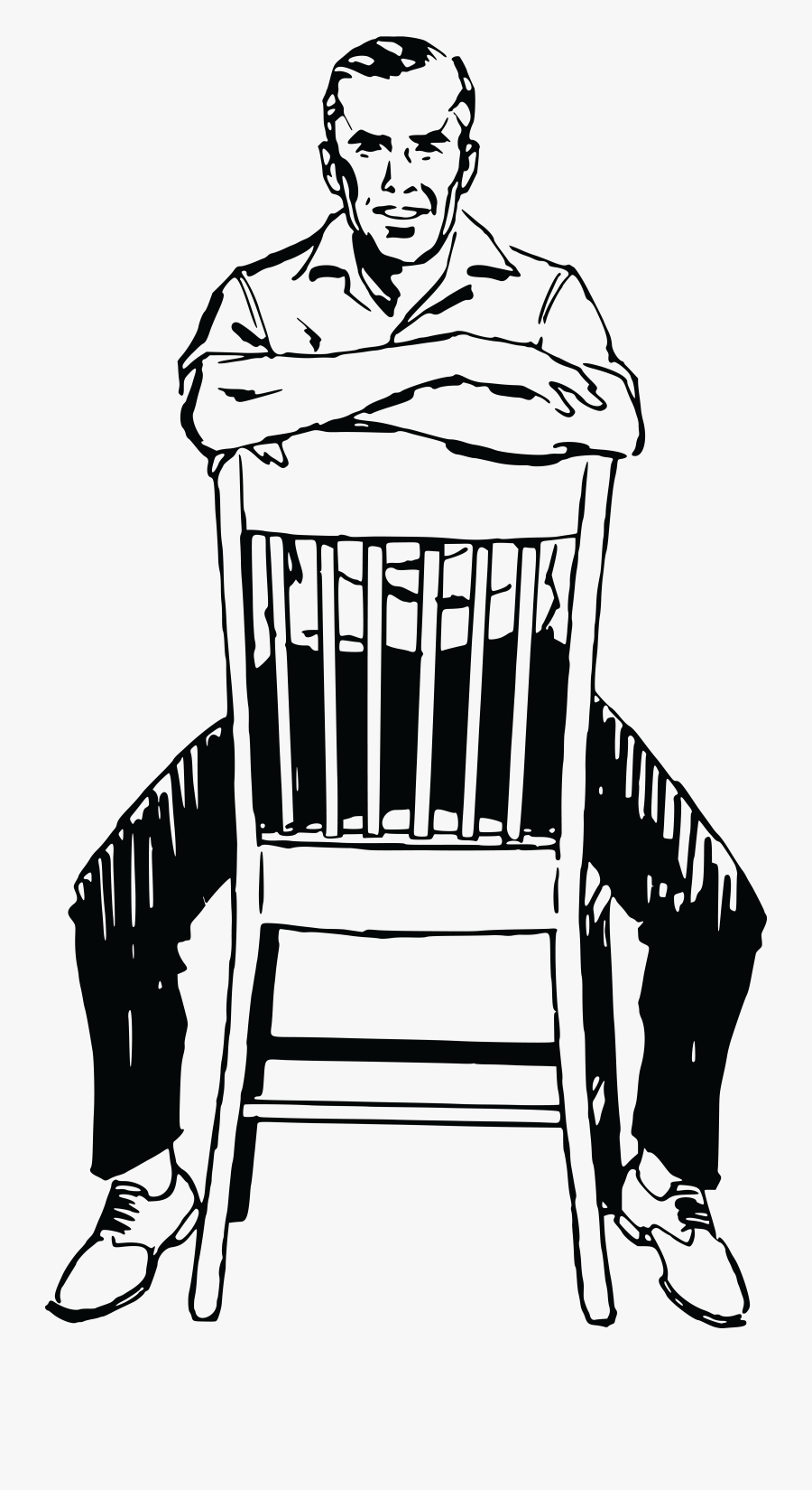 Free Clipart Of A Retro Man Straddling A Chair - Man Sitting On A Chair Drawing, Transparent Clipart