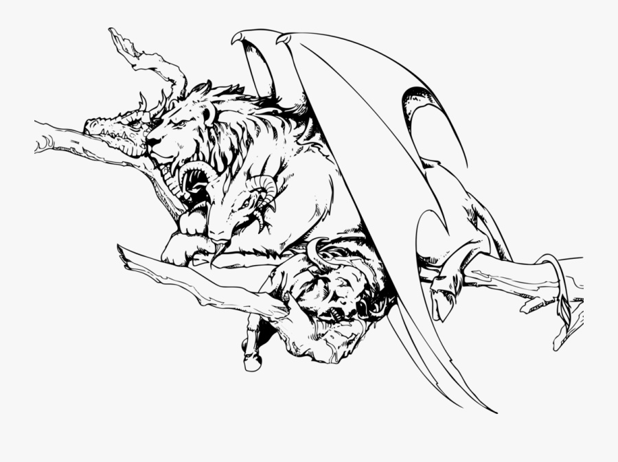 Line Art,tail,mythical Creature - Chimera Coloring Page, Transparent Clipart