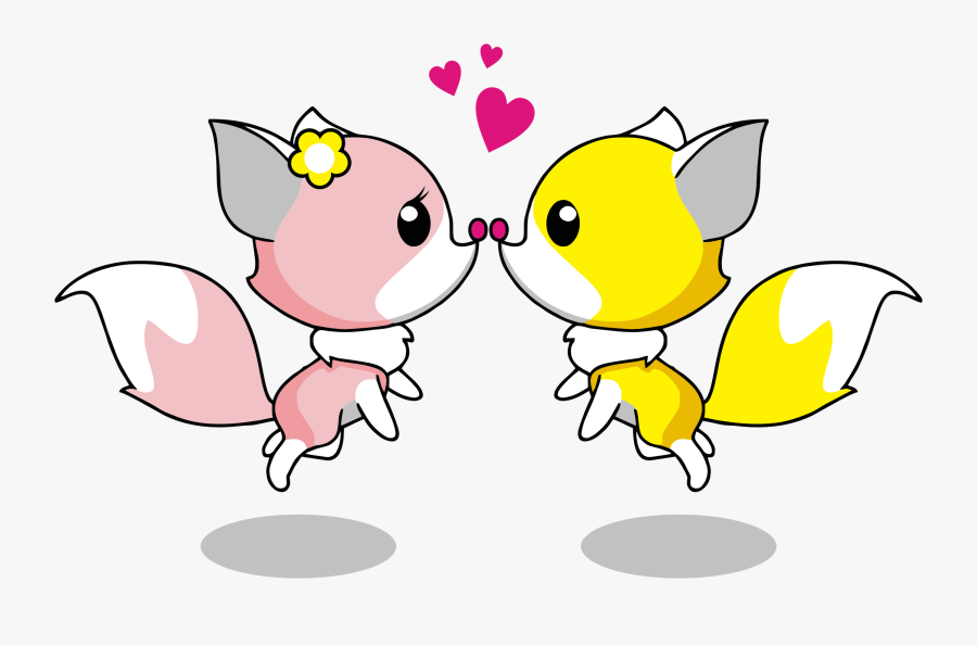 Cartoon Foxes Romantic Couple Clip Arts, Transparent Clipart