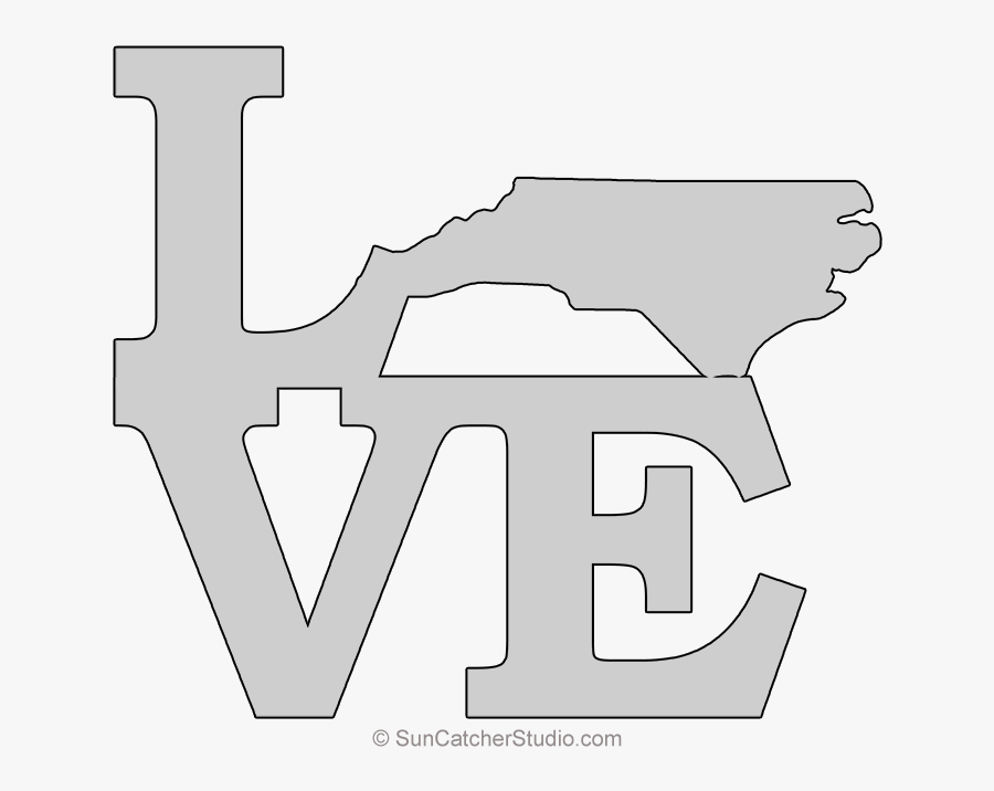 North Carolina Love Map Outline Scroll Saw Pattern, Transparent Clipart