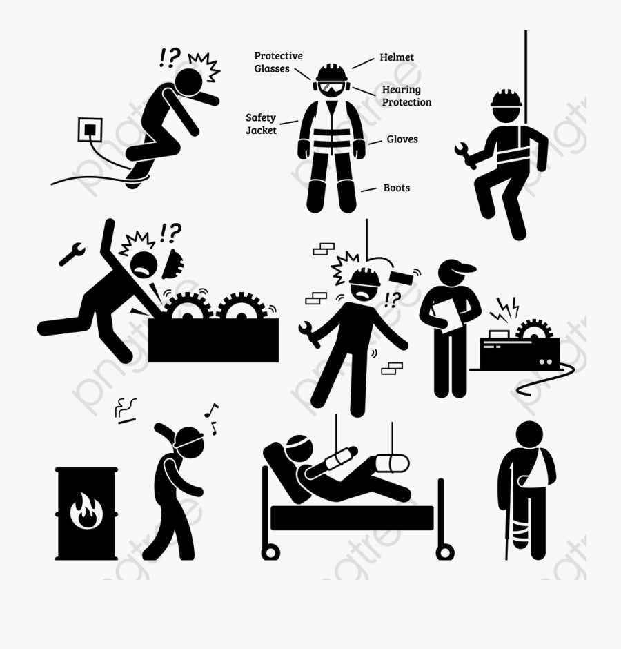 Stickman Safety Warning - Workplace Injuries, Transparent Clipart