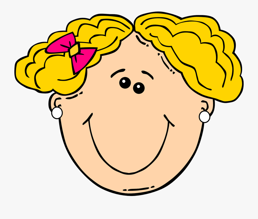 Girl, Bow, Smile, Blond, Earrings, Happy, Smiel - Happy Face Cartoon Drawing, Transparent Clipart