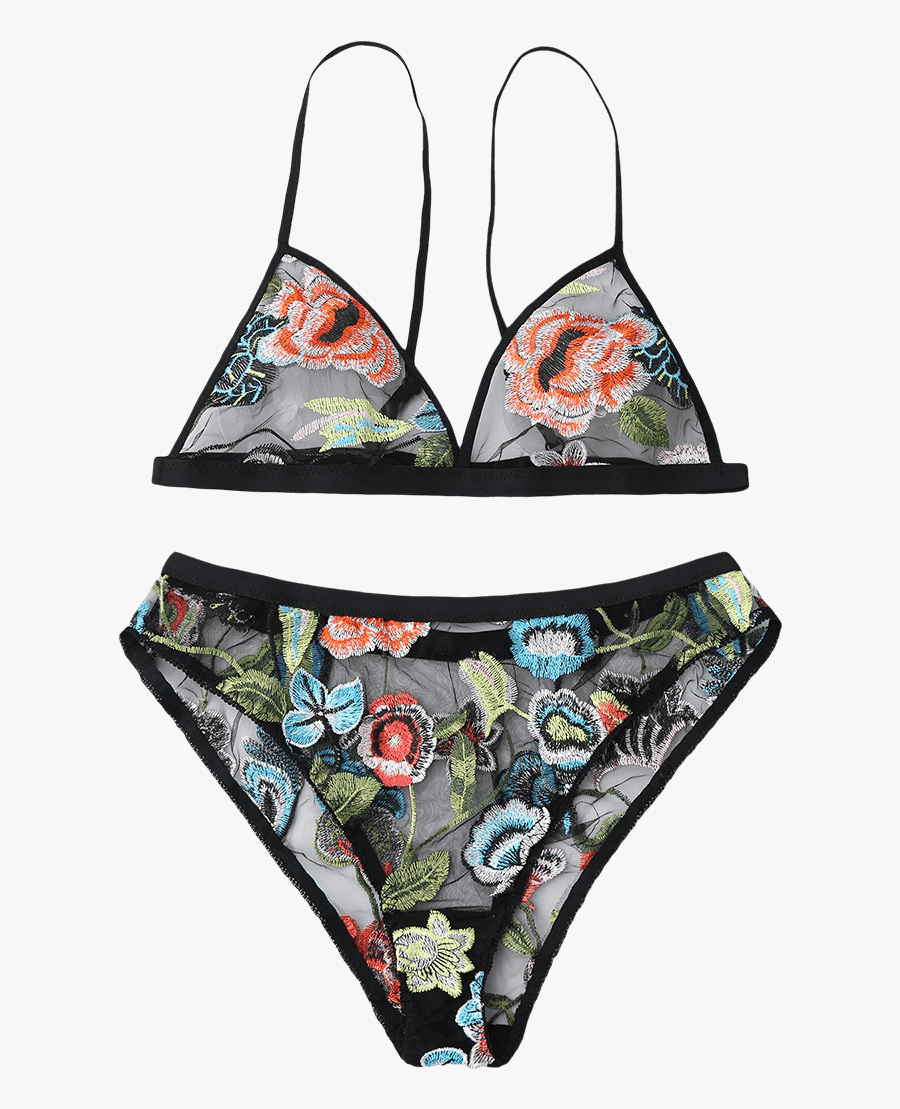 Dropship Sexy Lingeries We - Zaful Embroidered Mesh Bralette Set, Transparent Clipart