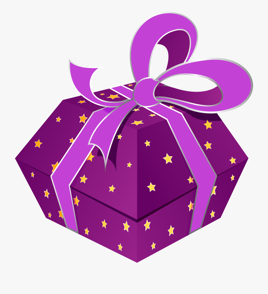 Purple Gift Box With Stars Png Clipart - Portable Network Graphics, Transparent Clipart
