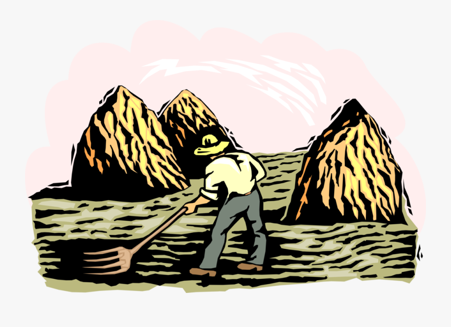 Vector Illustration Of Farmer With Pitchfork In Fields - Illustration, Transparent Clipart