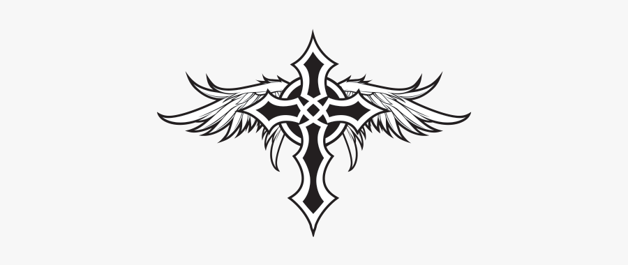 Clip Art Cross With Angel Wings - Tattoo Tribal Easy Cross, Transparent Clipart