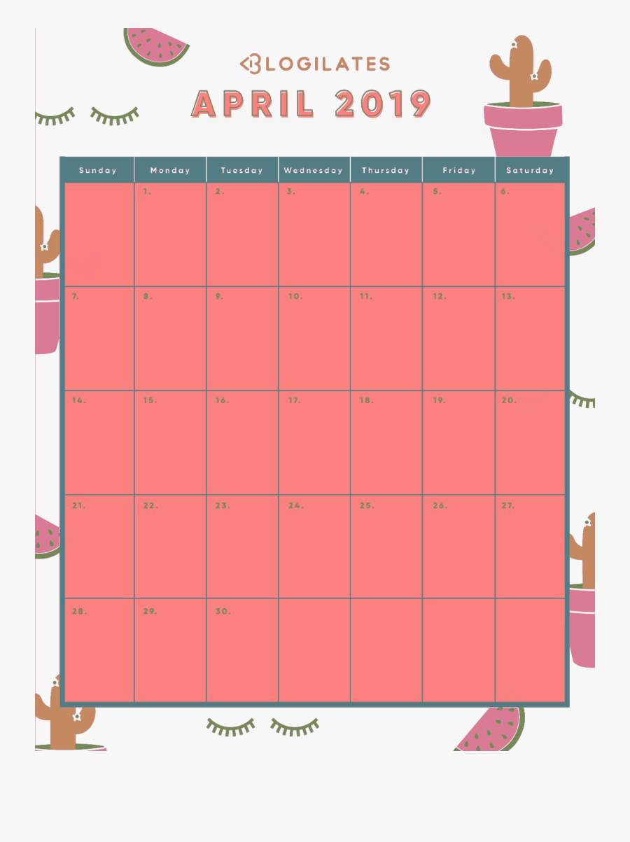 April Calendar Png 2019 Image - Calendar By Month 2019 Png, Transparent Clipart