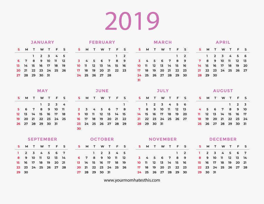 2019 Calendar Transparents - Printable Wallet Size Calendar 2019, Transparent Clipart