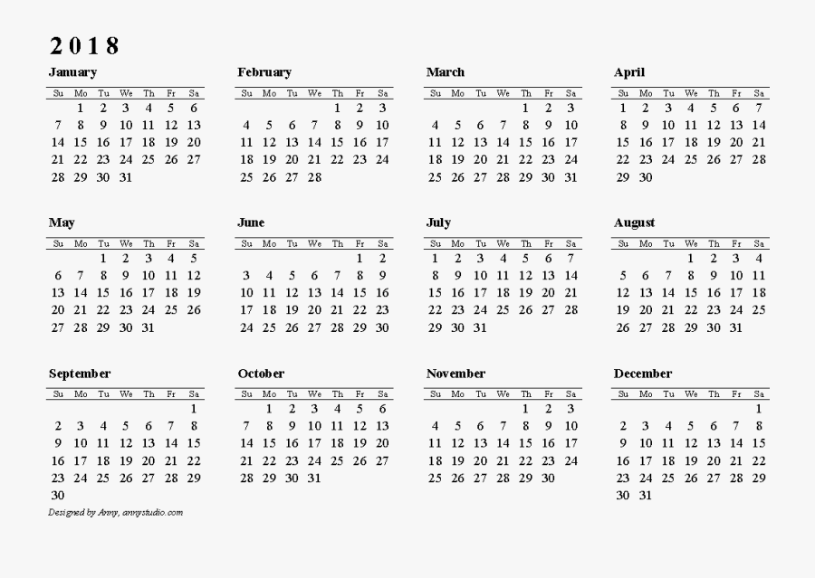 Transparent Calendar Clipart Black And White - Calendar 2018 With Week Number, Transparent Clipart